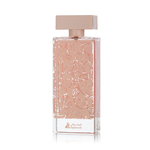 A 100ml rectangular pink perfume bottle with floral embossed patterns, designed for women, branded Zikriyaat by Asgharali
